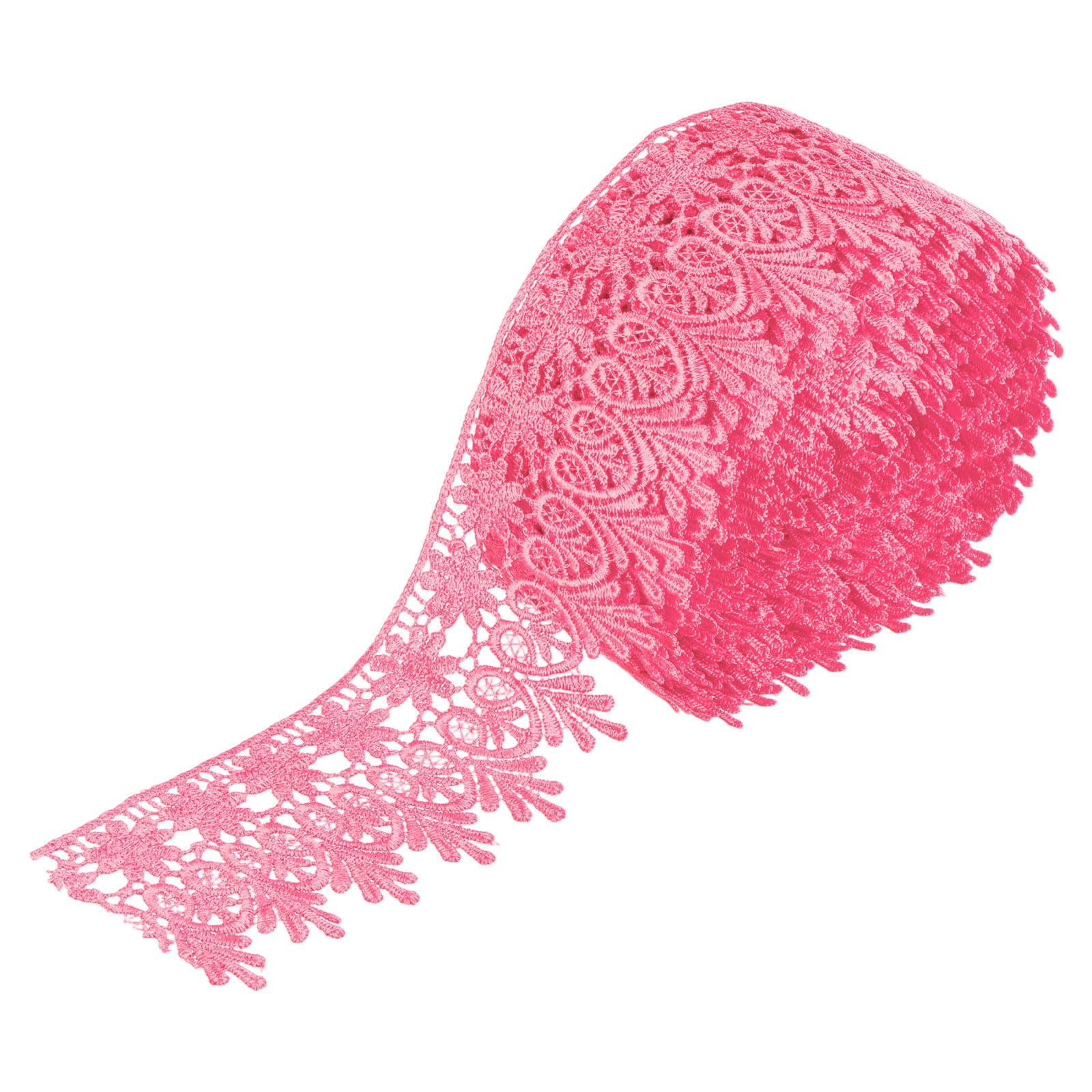 3 Inch Wide 15 Yard Lace Ribbon Floral Pattern Pink Embroidered Lace Trim Ribbon for Sewing Making, and DIY Crafts, Gift Wrapping, Wedding Decor