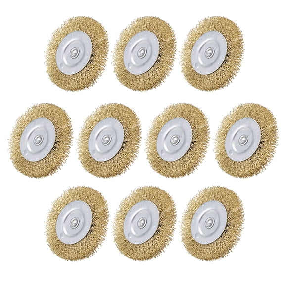 3-Inch Wire Wheel Brush Bench Copper Plated Crimped Steel 1/4-Inch Shank 10pcs