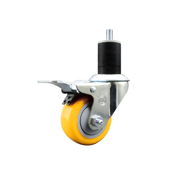 3 Inch Yellow Poly Swivel 1-3/4 Inch Expanding Stem Caster Total Lock Brake SCC