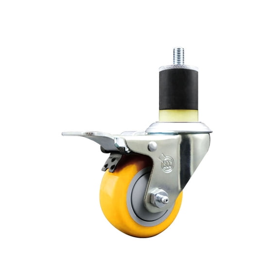 3 Inch Yellow Poly Swivel 1-7/8 Inch Expanding Stem Caster Total Lock Brake SCC
