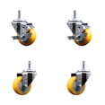 thumbnail image 1 of 3 Inch Yellow Poly Wheel Swivel 7/16 Inch Grip Ring Stem Caster Set 2 Brakes, 1 of 1