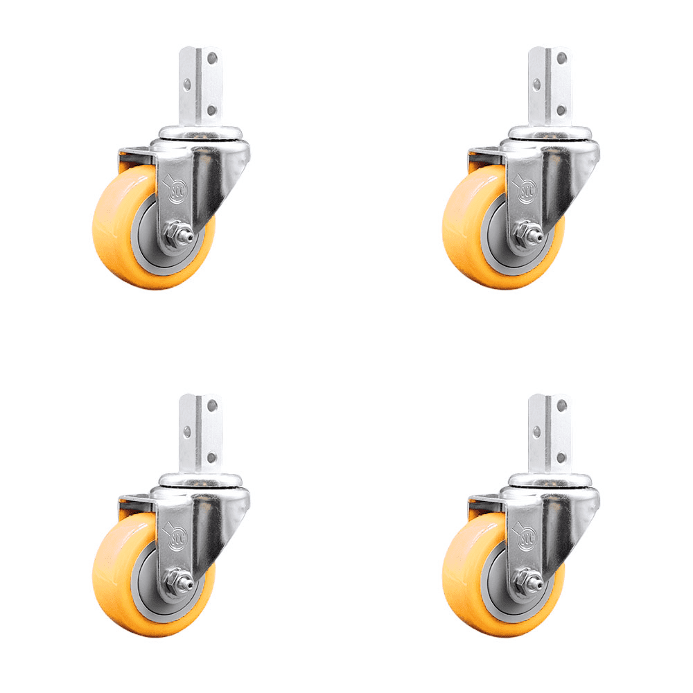 3 Inch Yellow Polyurethane Wheel Swivel 3/4 Inch Square Stem Caster Set SCC