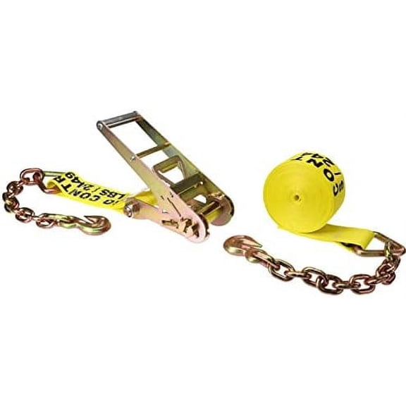 3 Inch x 20 Foot Heavy Duty Yellow Ratchet Strap with Chain Extensions$$Tools & Hardware Other