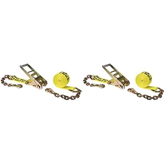 3 Inch x 30 Foot Heavy Duty Yellow Ratchet Strap with Chain Extensions and Clevis Grab Hooks, 2 Pack$$Tools & Hardware Other