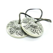 3 Inches- Hand Tuned to Mantra OM Mane Pem Om Tingsha Cymbals. Bell Chimes Handmade in Nepal by GK&CO.