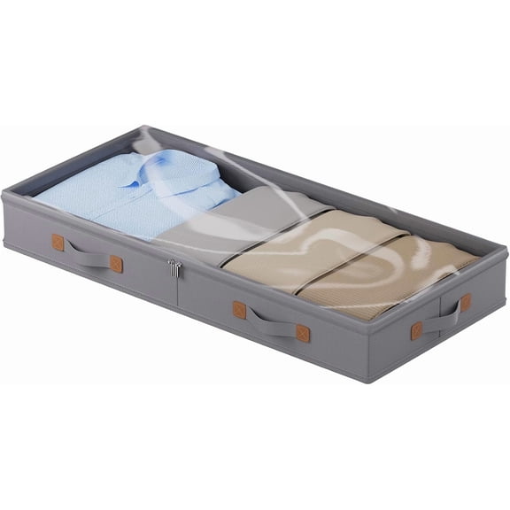 3 Inches Low Profile Under Bed Storage Container With Clear Lid, Drak Grey | Under-bed Organizer Bins Slim Under Couch Storage Box Ideal For Seasonal Clothes Blankets Towel Fabric