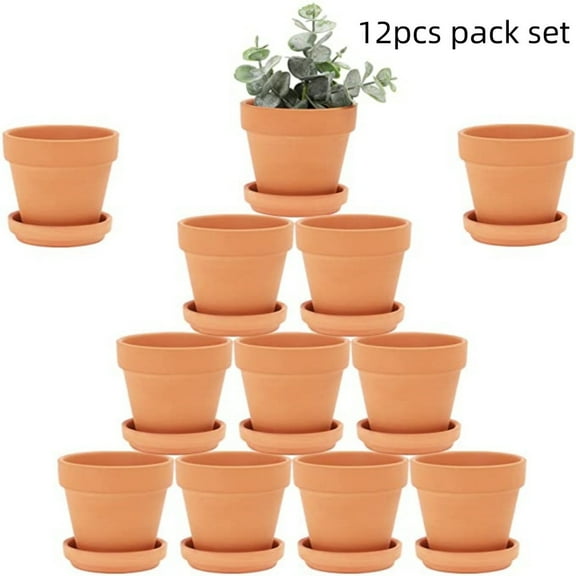 3 Inches Small Terracotta Pots with Saucer, 12 Pack 3" Clay Pots and Saucers for Succulent Display, Indoor, Outdoor