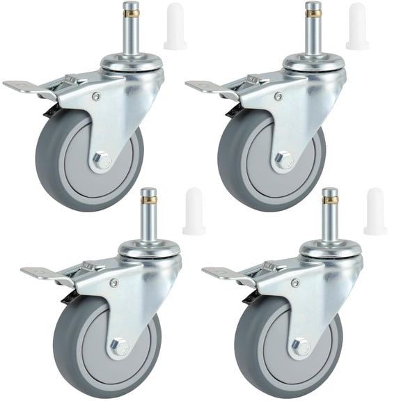 3 Inches Stem Caster Wheels Set of 4 Heavy Duty 7/16 Inch Stem Diameter Swivel Locking Casters Replacement Wheels for Utility Cart/Mop Bucket/Wet & Dry Vacuum/Grills/Shop Mechanic Stool