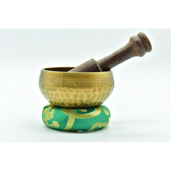 3 Inches Tibetan Hand Beaten Singing Bowl Set - for Meditation, Healing, Mindfulness, Relaxation By GK&CO. Including free Wooden Mallet/Strike and Silk Made Cushion