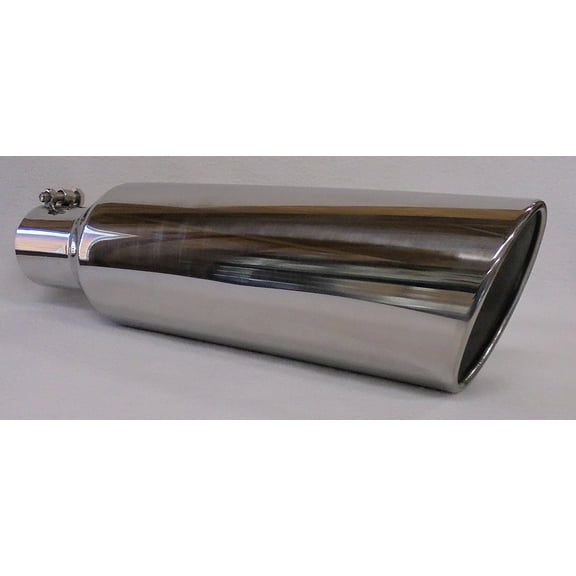 3" Inlet x 5" Outlet x 18" Long Rolled Edge Polished Stainless Diesel Exhaust Tail Pipe Tip (Bolt On)