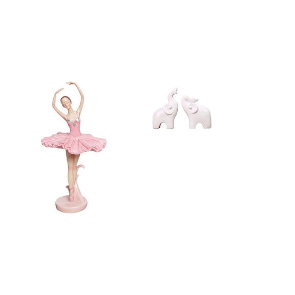 3 Items Elephant Sculpture Ballet Girl Figurine Resin Construction Tabletop Decor for Home Study Entryway Gift Display