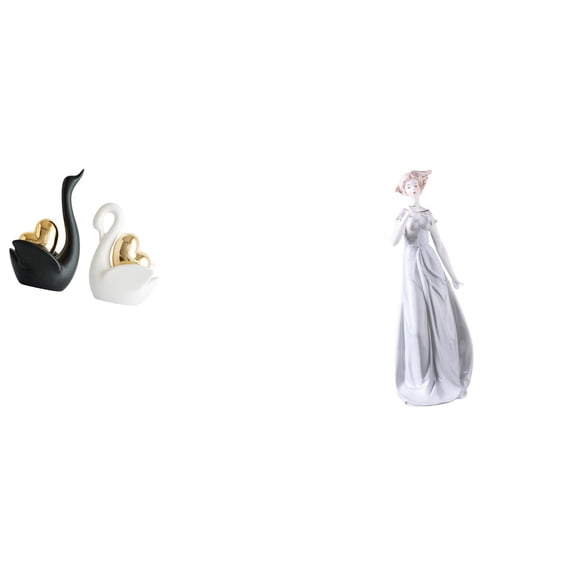 3 Items Swan Figurine Ceramic Girl Statue Nordic Art Tabletop Ornament for Bookshelf Cabinet Office