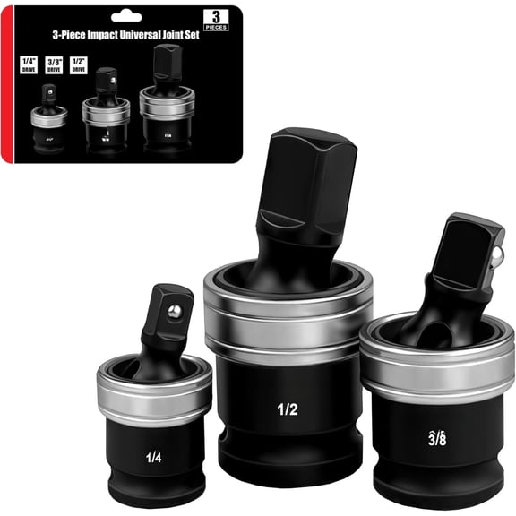 3-   Joint Set, 1/2", 3/8" and 1/4" Drive Socket Swivel Adapter Set,  Grade Wobble Sockets, U-Joint Sockets