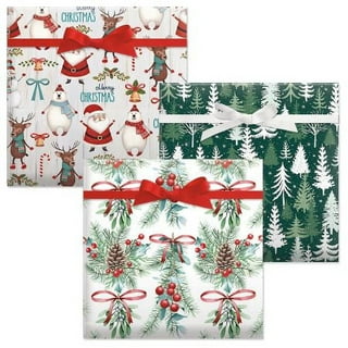 American Greetings Christmas Reversible Wrapping Paper, Red, Green,  Christmas Icons (4-Rolls, 120 Total Sq. ft.) 