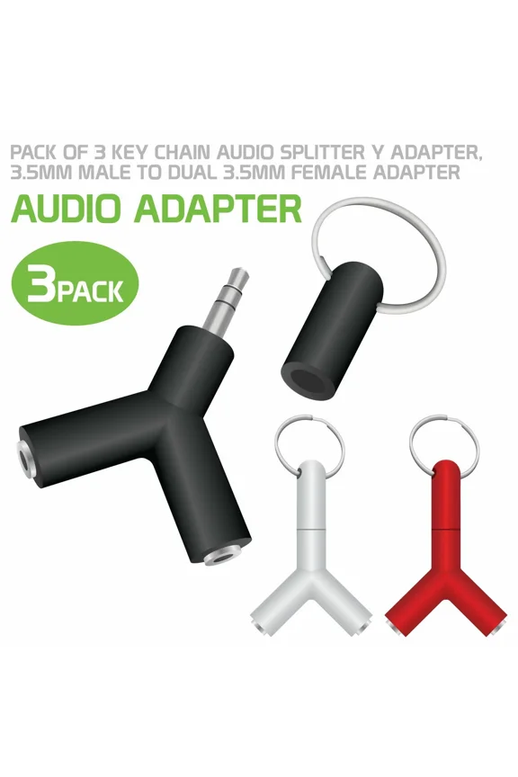3 Key Chain Audio Splitter Y Adapter 3.5Mm Male To Dual 3.5Mm Female Adapter
