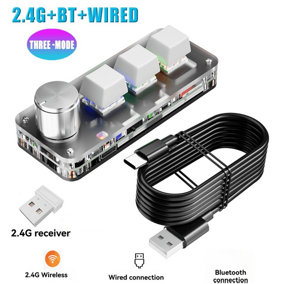 3 Keys 1 Knob 2.4G Macro Keyboard Mini Gaming Custom Programming ...