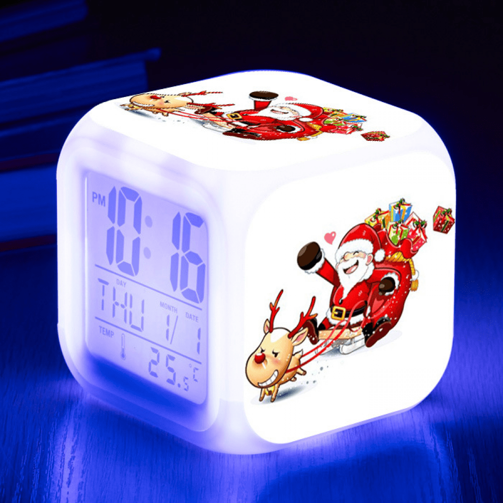 3＂LED Alarm Clock Cartoon Santa Claus Pattern Desk Table Glowing ...