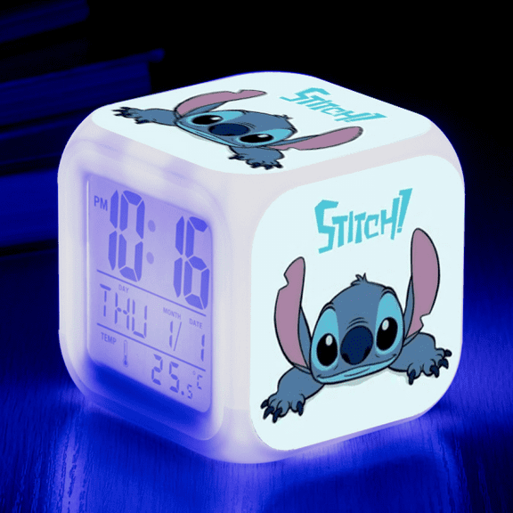 3LED Alarm Clock Cartoon Stitch Pattern Desk Table Glowing Electronic Colorful Digital Clock for Girl Boy Kids Children Bedroom Toy Birthday Present Gift