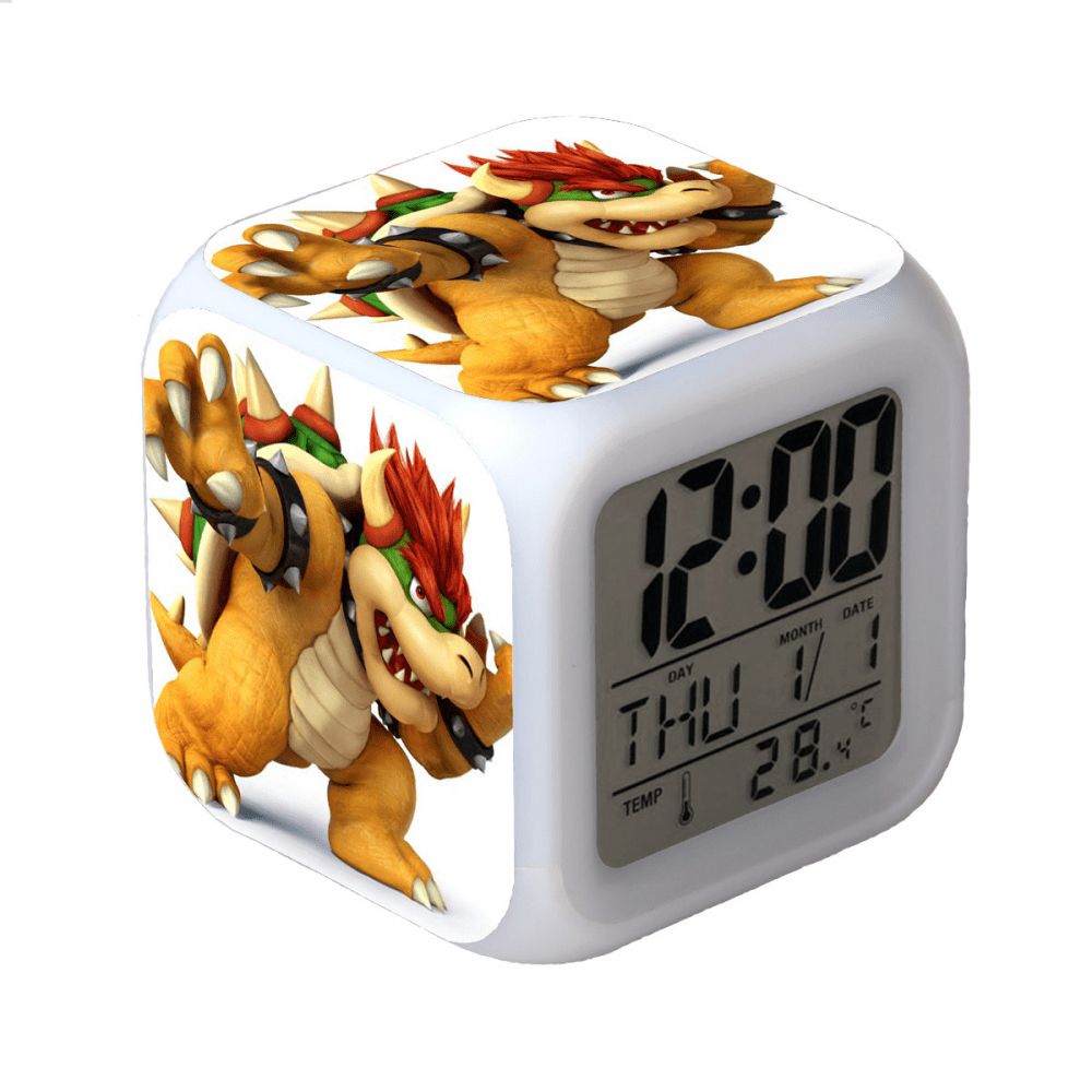 3LED Alarm Clock Cartoon Super Mario Pattern Desk Table Glowing Electronic Colorful Digital Clock for Girl Boy Kids Children Bedroom Toy Birthday Present Gift