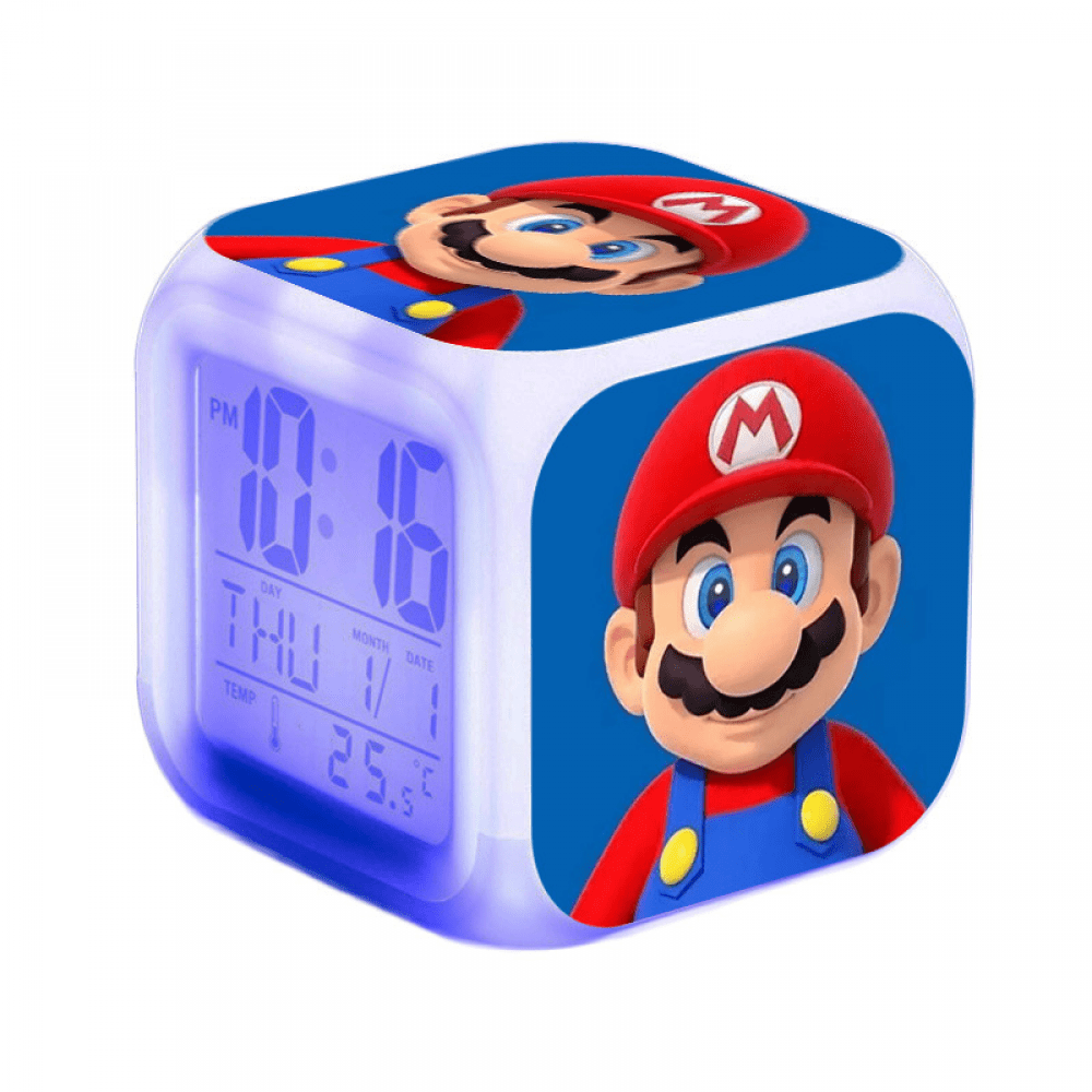 3LED Alarm Clock Cartoon Super Mario Pattern Desk Table Glowing Electronic Colorful Digital Clock for Girl Boy Kids Children Bedroom Toy Birthday Present Gift