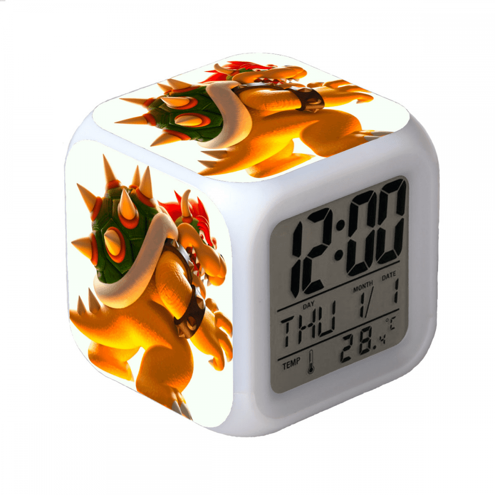3LED Alarm Clock Cartoon Super Mario Pattern Desk Table Glowing Electronic Colorful Digital Clock for Girl Boy Kids Children Bedroom Toy Birthday Present Gift