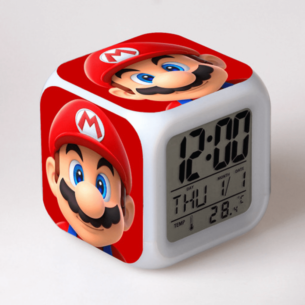 3LED Alarm Clock Cartoon Super Mario Pattern Desk Table Glowing Electronic Colorful Digital Clock for Girl Boy Kids Children Bedroom Toy Birthday Present Gift