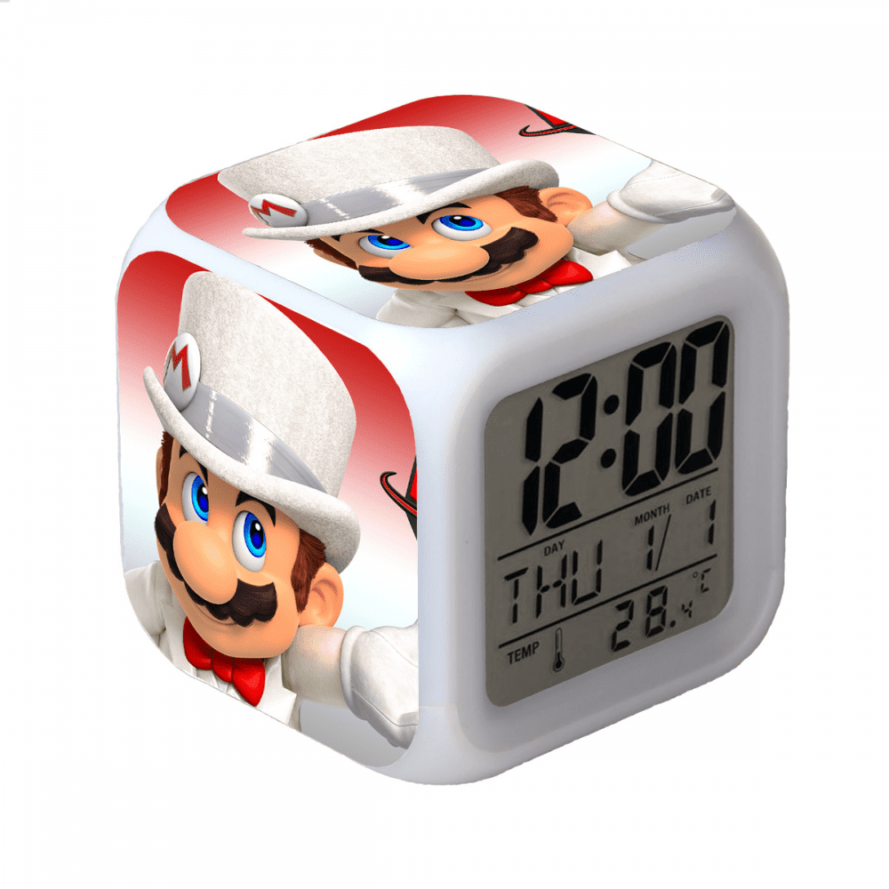 3LED Alarm Clock Cartoon Super Mario Pattern Desk Table Glowing Electronic Colorful Digital Clock for Girl Boy Kids Children Bedroom Toy Birthday Present Gift
