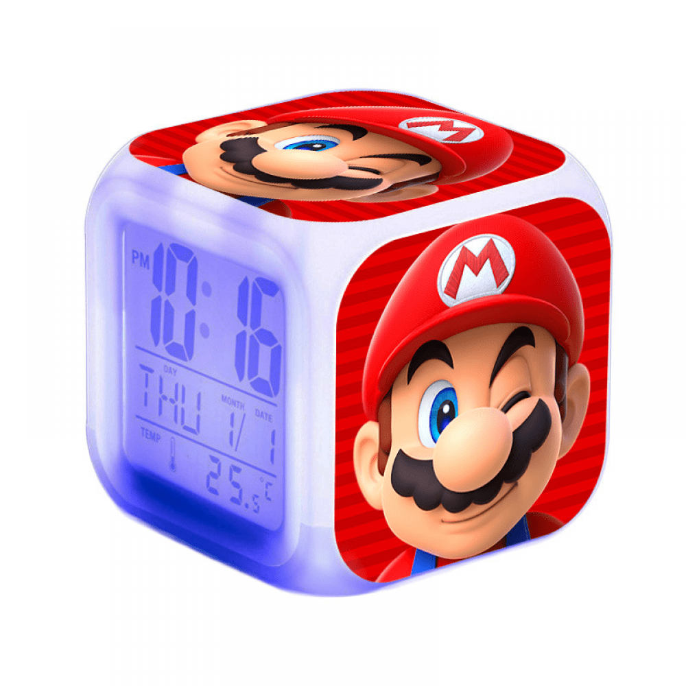 3LED Alarm Clock Cartoon Super Mario Pattern Desk Table Glowing Electronic Colorful Digital Clock for Girl Boy Kids Children Bedroom Toy Birthday Present Gift