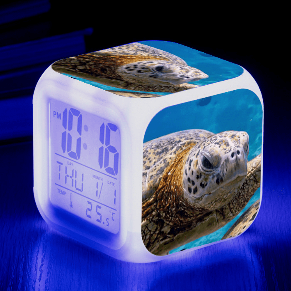 3＂LED Alarm Clock Cartoon Turtles Pattern Desk Table Glowing Electronic ...