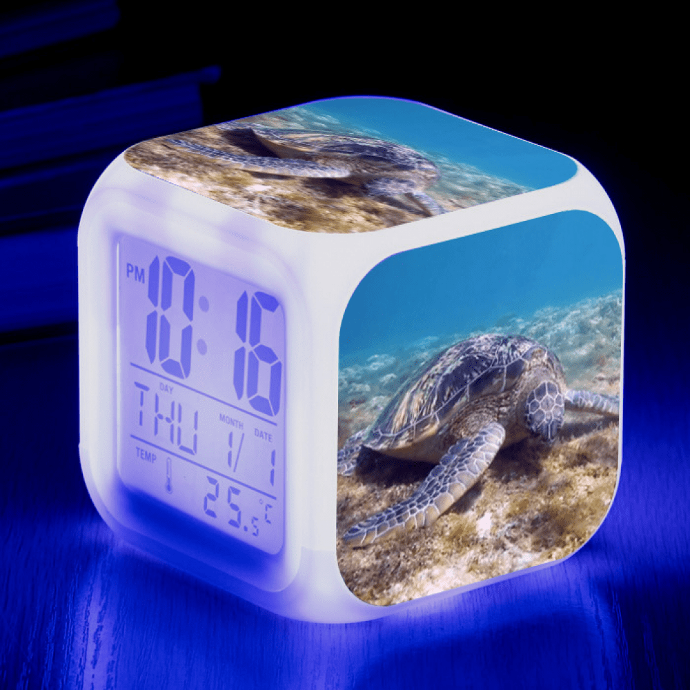 3＂LED Alarm Clock Cartoon Turtles Pattern Desk Table Glowing Electronic ...