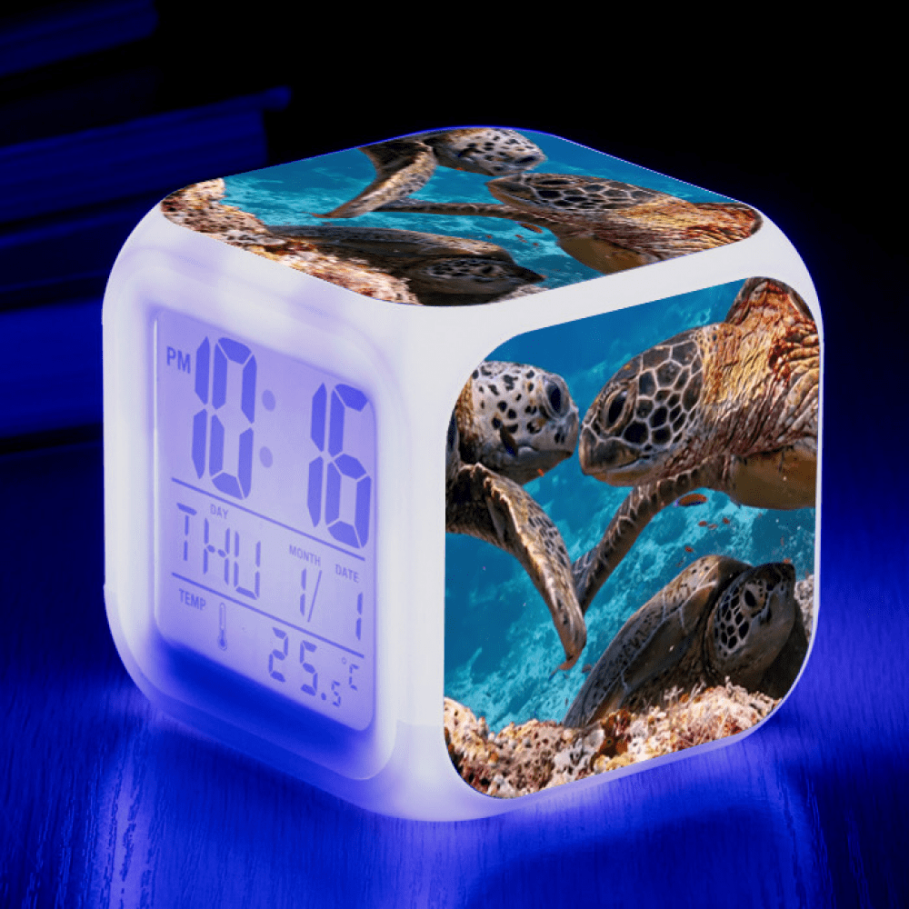 3＂LED Alarm Clock Cartoon Turtles Pattern Desk Table Glowing Electronic ...