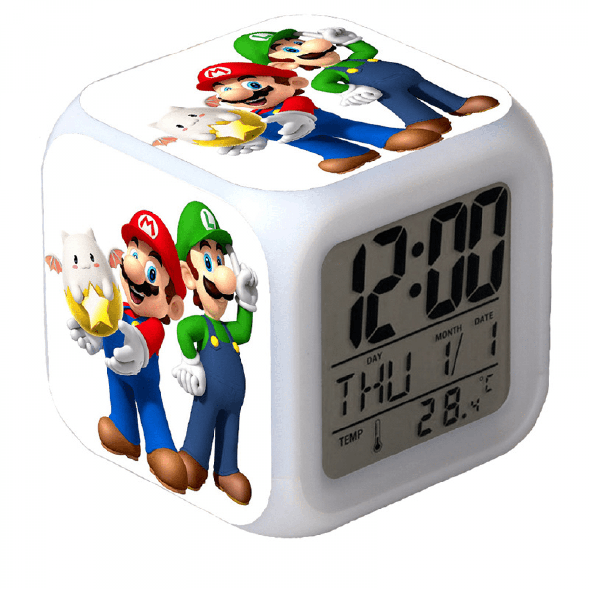 3LED Alarm Clock Super Mario Pattern Desk Table Glowing Electronic Colorful Digital Clock for Girl Boy Kids Children Bedroom Toy Birthday Present Gift