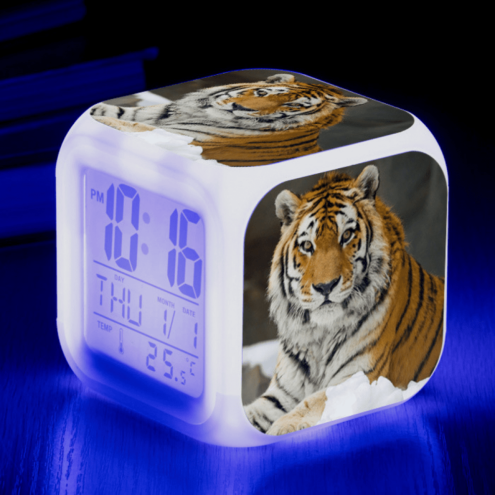 3"LED Alarm Clock Tiger Pattern Desk Table Glowing Electronic Colorful ...