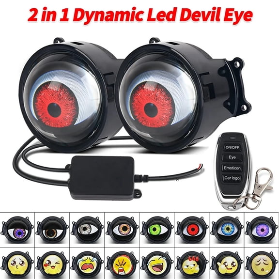 3" LED Dynamic Devil Eyes Light 33 Modes 12V Remote Control Headlight Retrofit