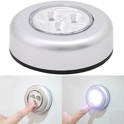 3 LED Wall Light Kitchen Cabinet Closet Lighting Sticker Tap Lamp, Battery Powered Puck Light with Touch Sensor, Silver