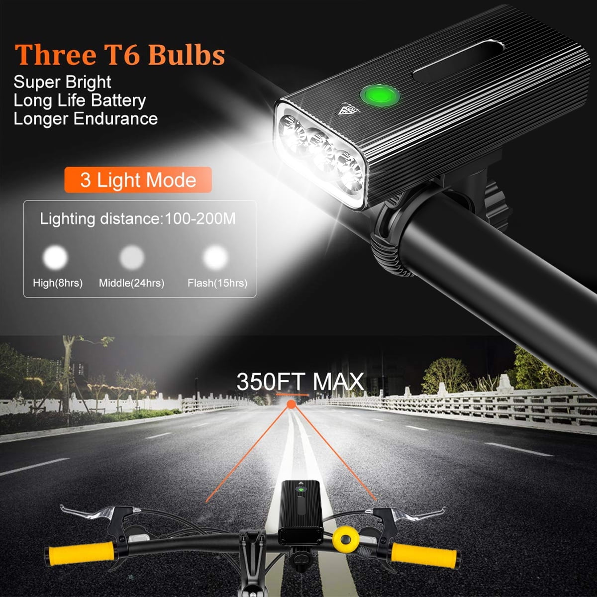 3 LEDs Bike Light, 1000LM Super Bright Bicycle Lights Headlight Front