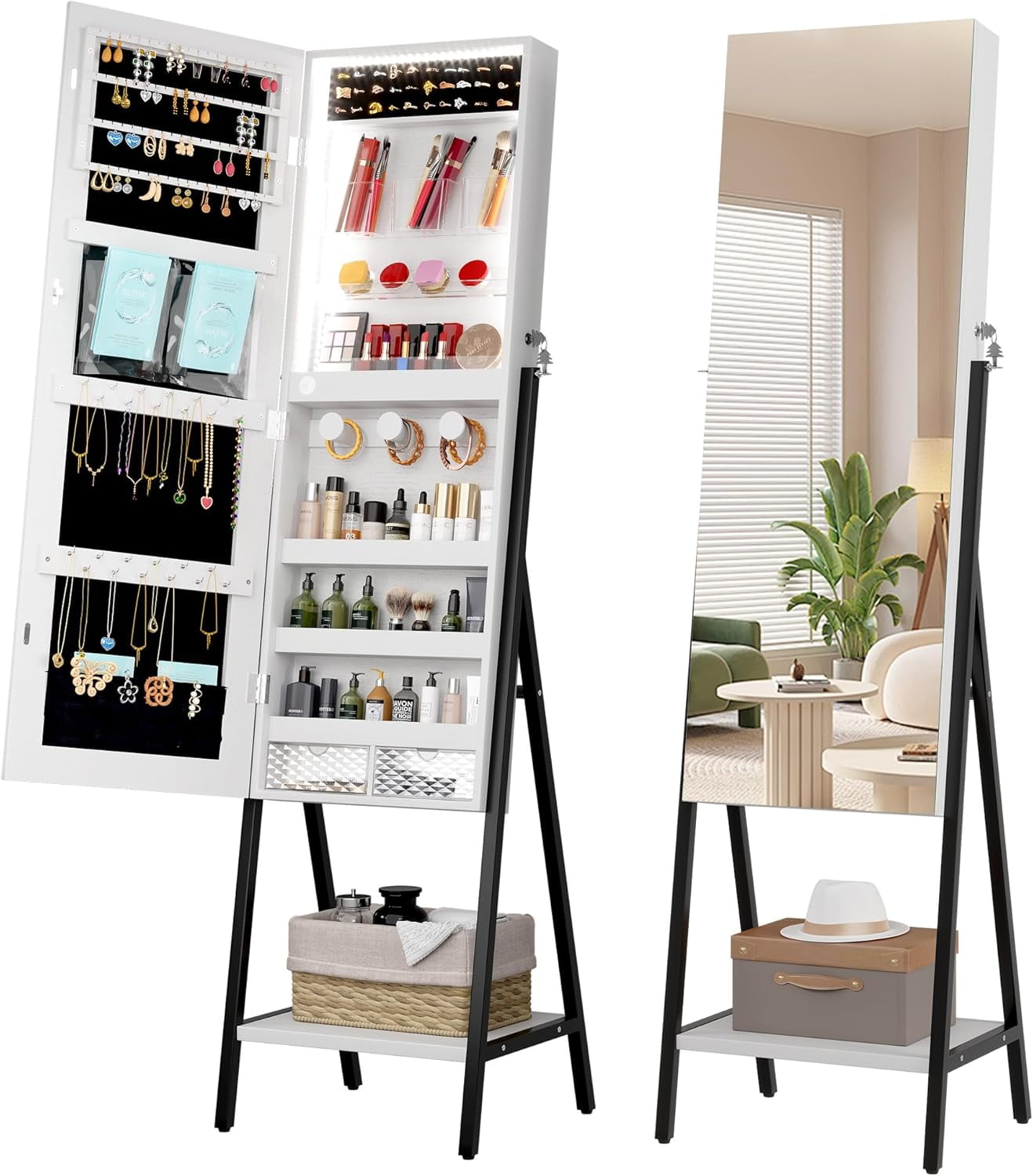 3 LEDs Mirror Jewelry 60.4" Jewelry Mirror Full Length Standing