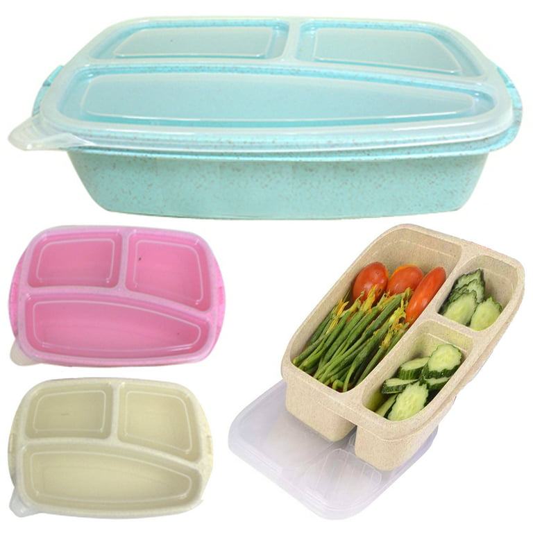 3 Large Food Storage Containers Heavy Duty 3 Section Divided Plate Lids BPA  Free