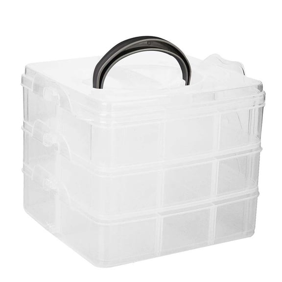 NUOLUX 3-Layer 18-Grid Adjustable Jewelery Organizer Storage Box Container Case with Removable Dividers (Transparent)
