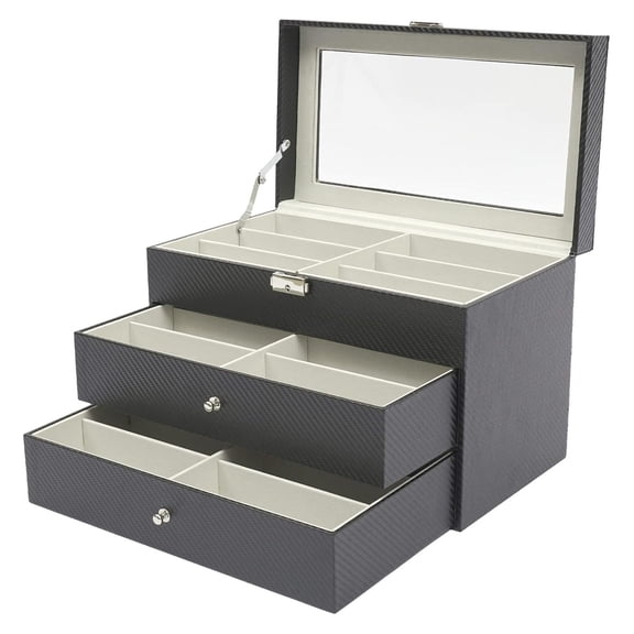 3 Layer 18 Slots Eyeglass Sunglass Storage Box Display Glasses Display Case with Drawer Black