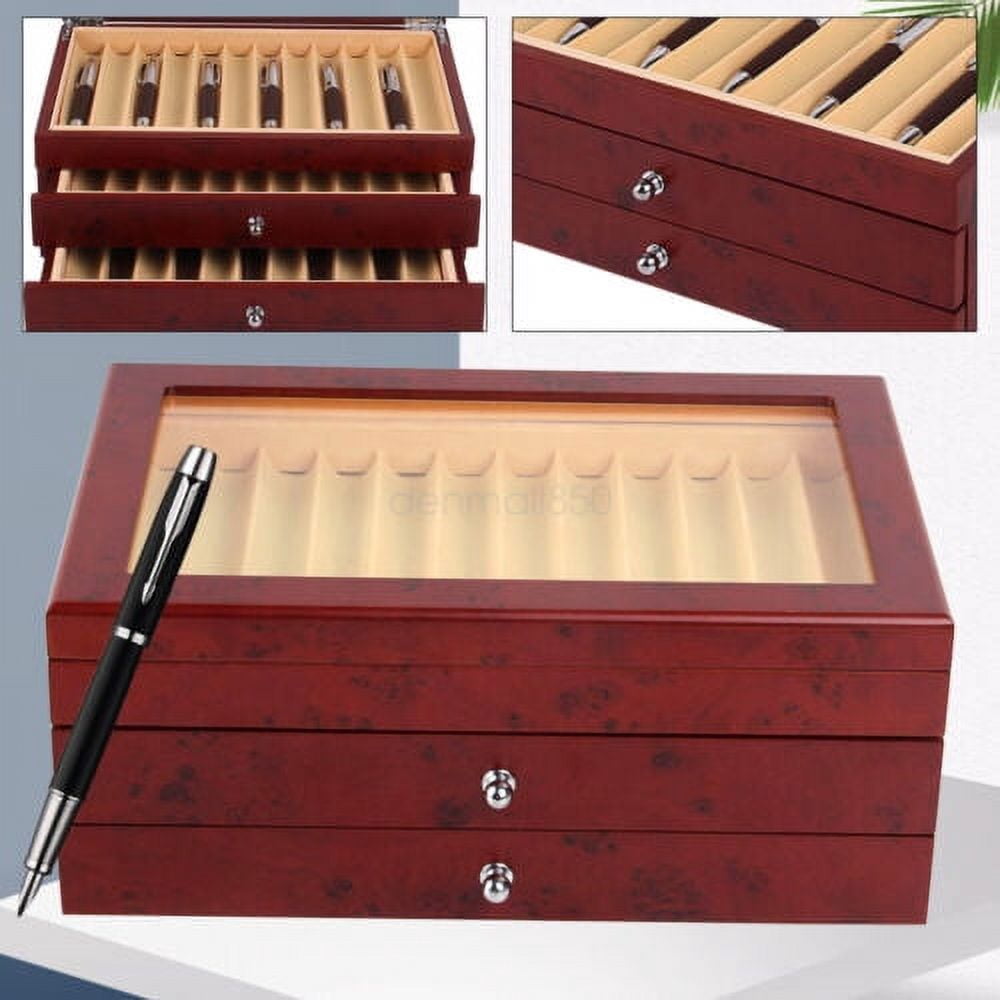 3 Layer 34 Slot Fountain Pen Display box wood Collector Storage Organizer Case