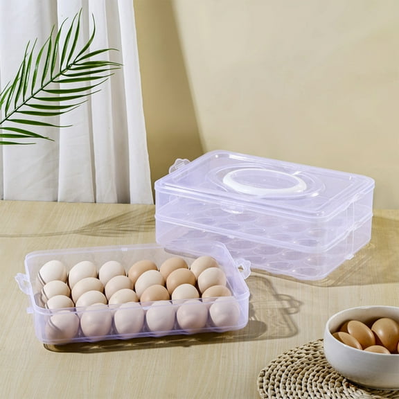 3 Layer 72 Capacity Egg Holder for Refrigerator - Clear Plastic Food-Safe Storage Container with Handle & Anti-Crack Lid, Stackable Fridge Organizer