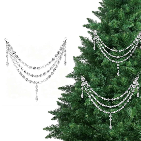 3-Layer Acrylic Crystal Garland Strands Hanging Christmas Decorations Indoor Home Decor for Xmas Wedding Party(RL)