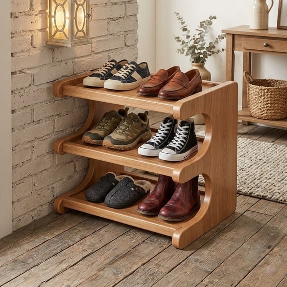 3-Layer Bamboo Shoe Rack, Freestanding Shoe Organizer, Space Saving ...