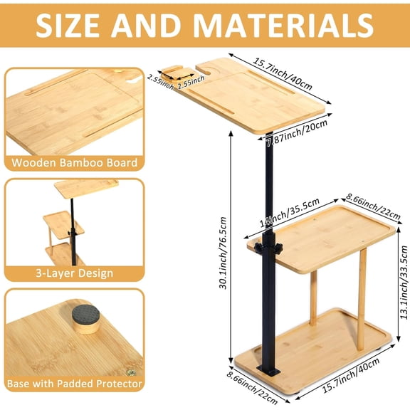 3 Layer Bath Tub Tray Table Liftable Freestanding Bamboo Bath Tray Caddy for Tub Against Wall Shelf Bathroom Organizer Shelf for Luxury Spa (Square)$$Home Decor, Kitchen, & Other