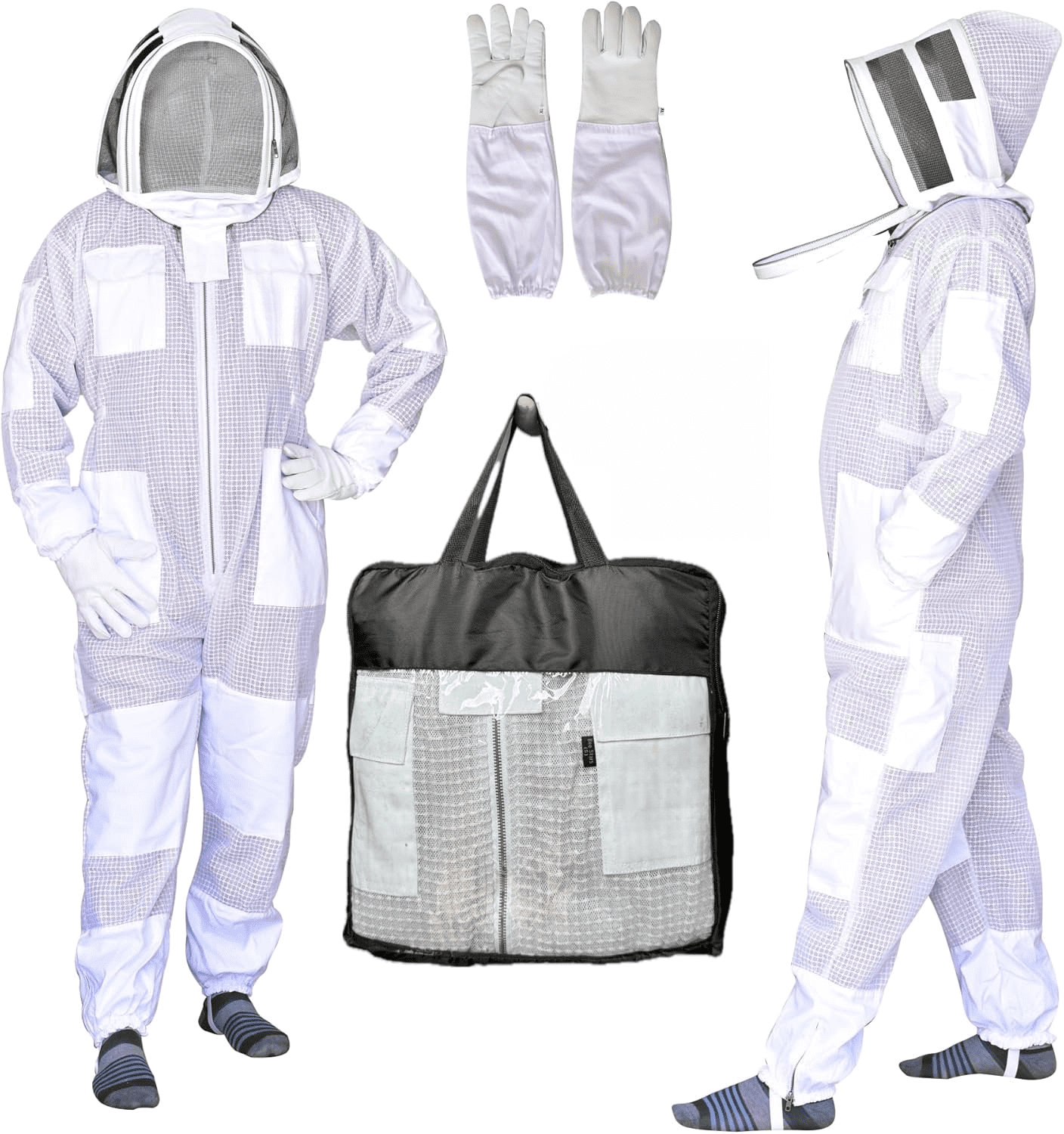 3 Layer Bee Suit With Fencing Veil And One Pair Gloves Ventilated Sting