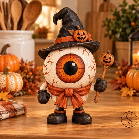 3-Layer Block Decoration, Halloween Eyeball Witch, Wooden Tabletop Accent for Seasonal Displays