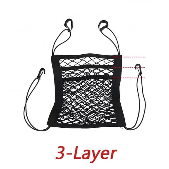 3-Layer Car Mesh Organizer Seat Back Net Bag Barrier of Backseat Pet Kids Cargo Tissue Purse Holder Driver Storage Netting Pouch