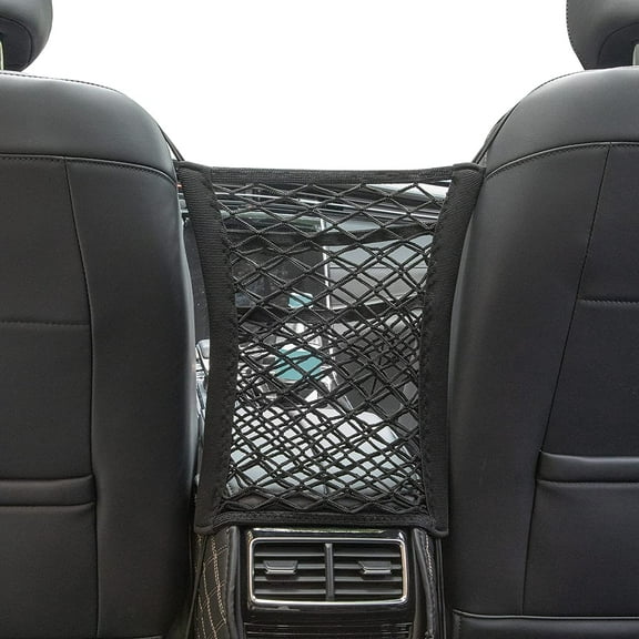 3 Layer Car Net Pocket, Car Net Pocket Handbag Holder, Four-Side Elasticity Car Purse Net, Car Net Barrier between Front Seats for Backseat Kids Dogs or Pets