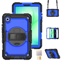 3 Layer Case for Lenovo Tab One/Tab K9 2025 (TB-305FU) 8.7 Inch, for Kids Heavy Duty Protective Case with Screen Protector & Stylus Holder & 360 Rotating Stand Hand/Shoulder Strap, Blue Black